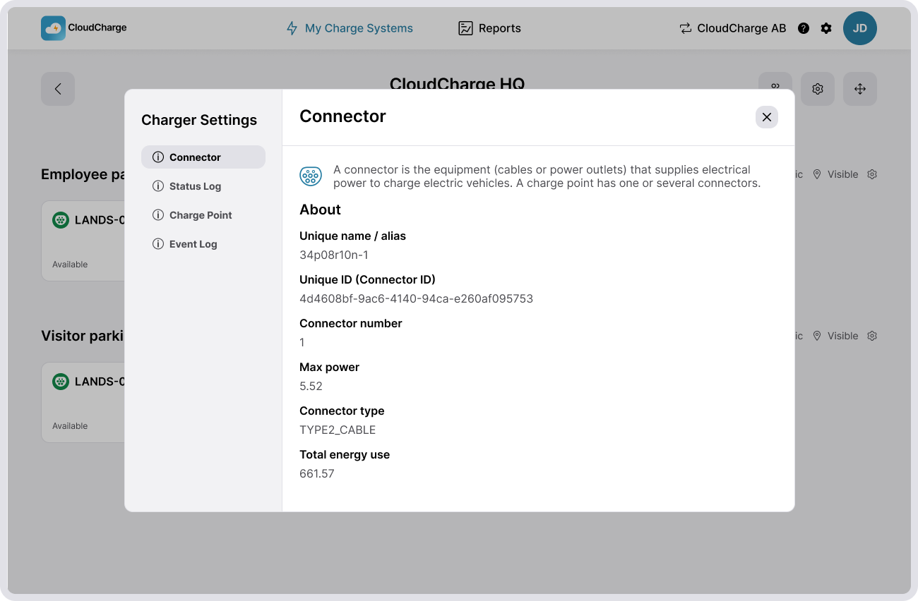Charger status and details - CloudCharge