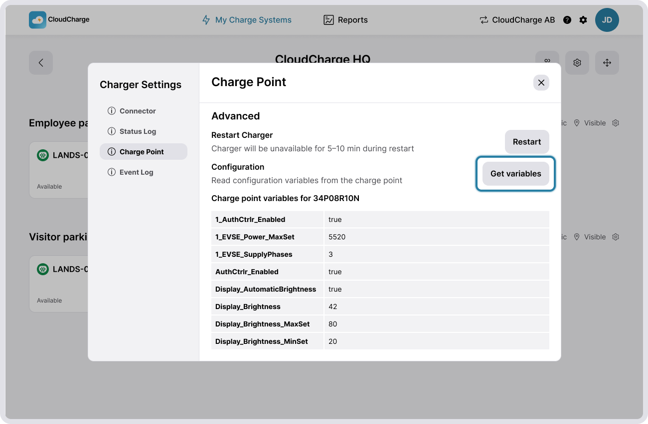 Charger status and details - CloudCharge