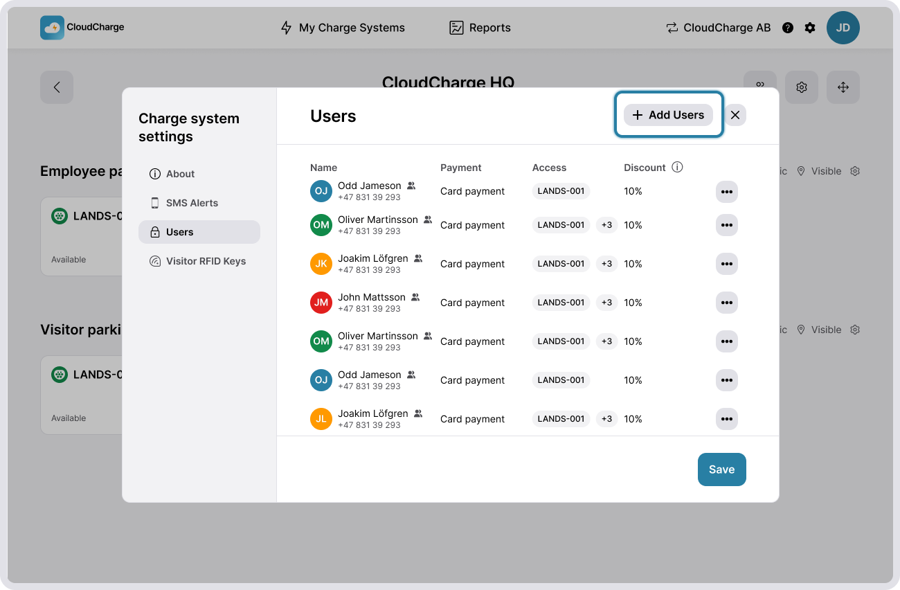 Manage Users - CloudCharge